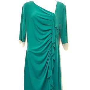 Connected Apparel Green Dress Bodycon Sheath Draped Rouched front Size 10 NWOT